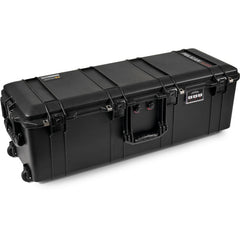Pelican 1726 Air Closed black hard protective case with wheels, latches, and side handle viewed from an angle