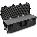 Pelican, 1726 Air, Open black hard case showing convoluted egg-crate foam in the lid and solid flat foam in the base.
