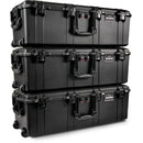 Pelican, 1726 Air, Angled view of three black Pelican 1726 Air hard cases uniformly stacked on top of one another.