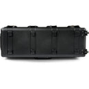 Pelican, 1726 Air, Bottom view of the black case highlighting molded protective resting feet and rolling wheels.