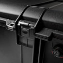 Pelican, 1726 Air, Close-up of a closed push-button latch on the black exterior shell.