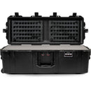 Pelican, 1726 Air, Front view of an open black hard case equipped with dual EZ-Click MOLLE accessory panels in the lid and flat protective foam in the base.