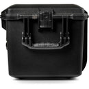 Pelican, 1726 Air, Opposite side profile view of a closed black hard case highlighting a heavy-duty side handle and secure latch mechanism.