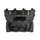 Pelican Vault V730BOW Bow Case open with bow and arrows in it. With custom foam insert inside.