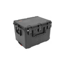 A rugged black hard-shell protective case with heavy-duty latches and carry handles, shown at a three-quarter angle on a solid white background.