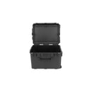 A black hard-shell protective storage case with its lid open, shown from a front-facing perspective on a solid white background.